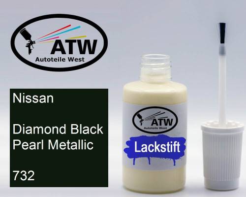 Nissan, Diamond Black Pearl Metallic, 732: 20ml Lackstift, von ATW Autoteile West.